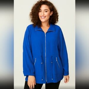 Chico's Travelers  Royal Blue Bomber Jacket With Pockets Size 3 (16/18)